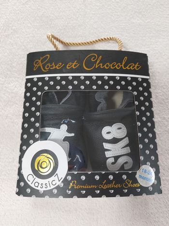 Chaussons en cuir 18-24 mois Rose et chocolat 