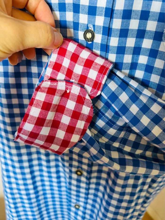 🦋Chemise autrichienne champêtre carreaux Austrian alpine cottagecore blue white checked shirt🦋 - photo numéro 9