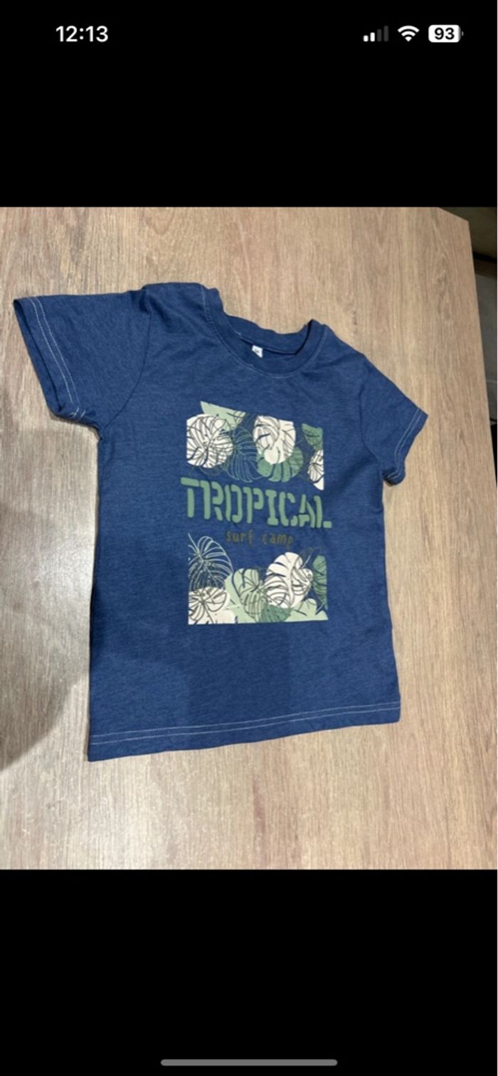 Teeshirt manches courtes bleu marine vert motif tropical 5 ans - photo numéro 2