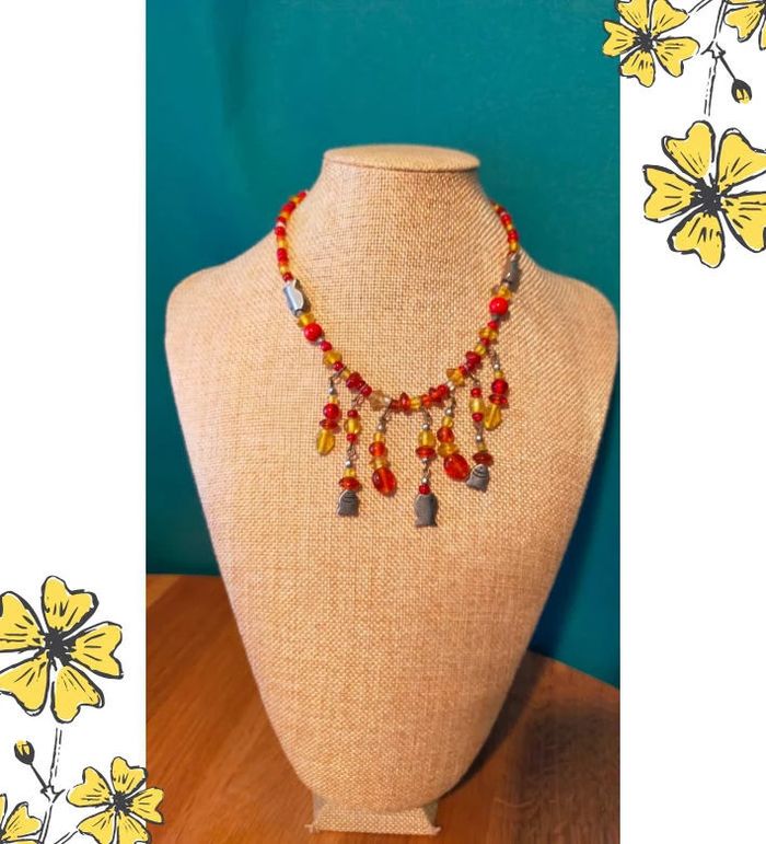 Collier ethnique multicolore – Verre et poissons métal – Collection Terres d’Ailleurs - photo numéro 8