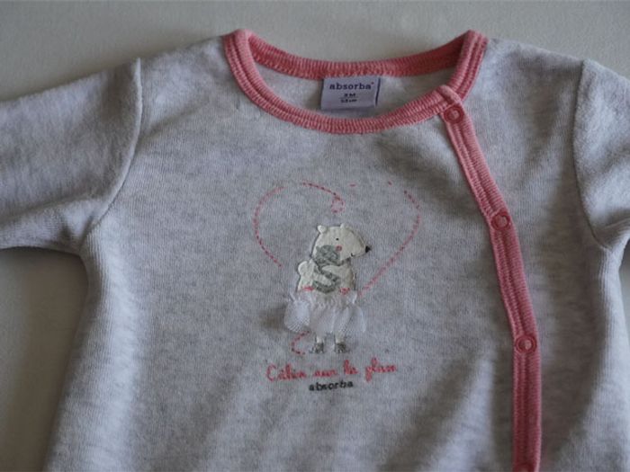 Pyjama velours gris chiné très clair/rose fantaisie brodé Absorba Taille : 3 mois - photo numéro 2