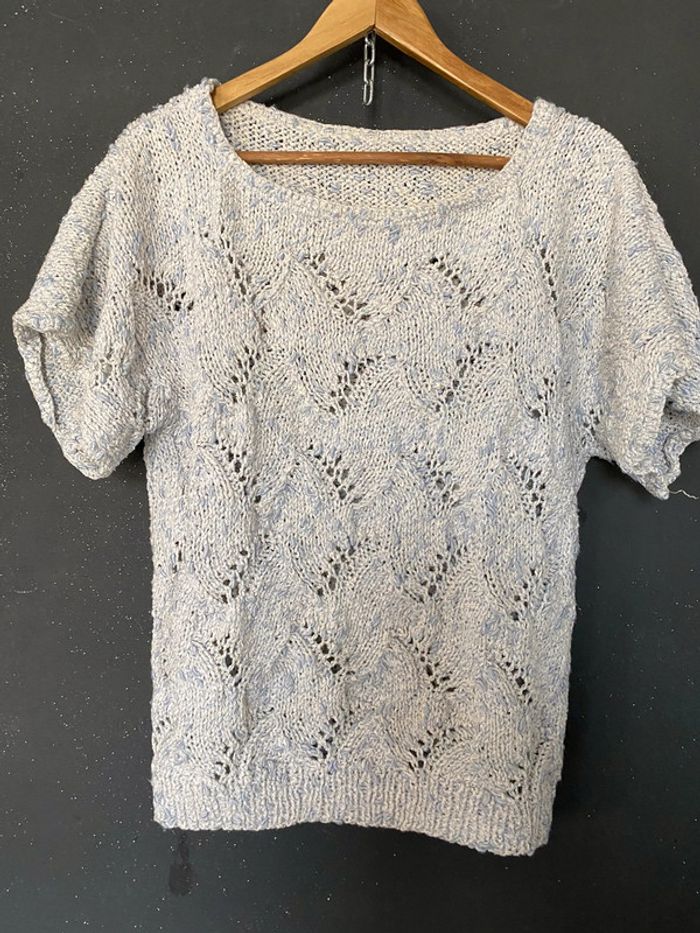 Pull en coton motifs ajourés fait main 1984 - photo numéro 8