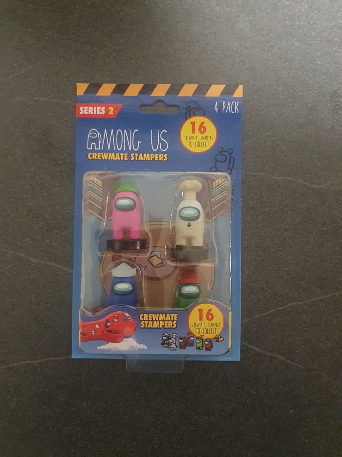 Lot de 4 Figurine Among us série 2 crewmate stampers (vert foncé, bleu, blanc, rose )