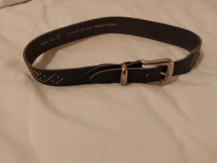 Ceinture enfant noir avec clou croûte de cuir - photo numéro 1