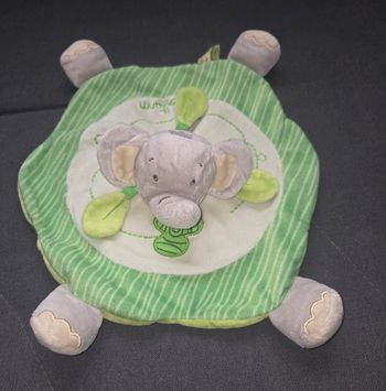 Doudou Éléphant rond plat vert - Titoutam