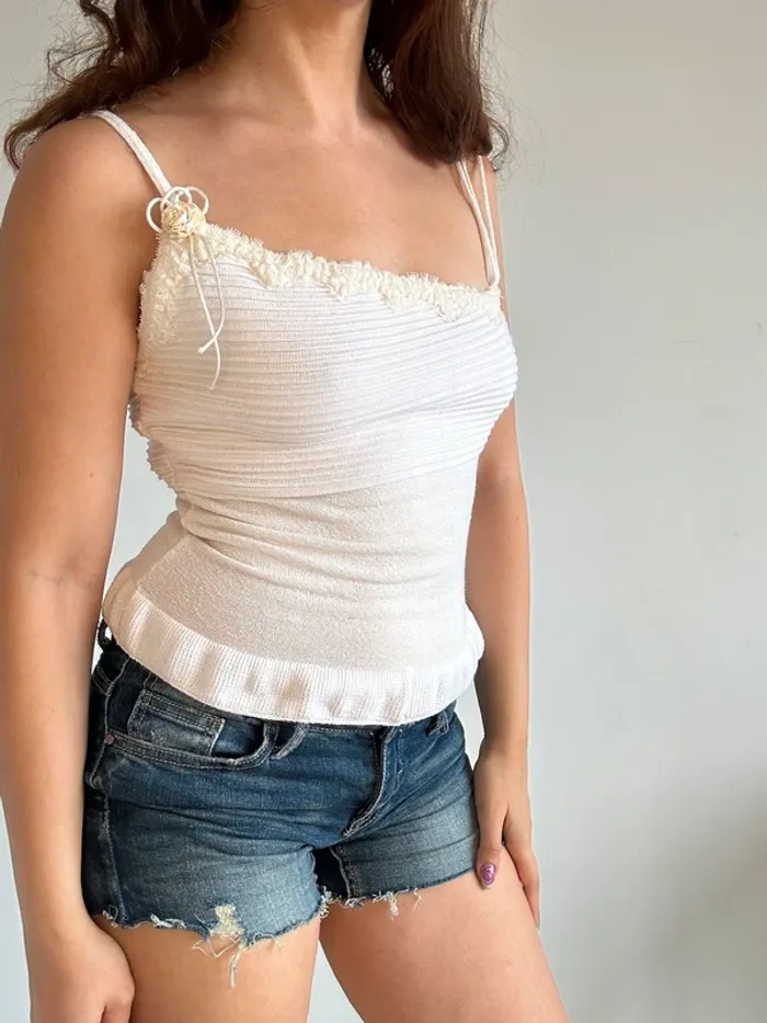 Débardeur asymétrique blanc année 2000s Y2K taille S - photo numéro 6