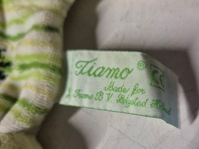 Doudou plat souris verte rayé grelot Tiamo collection - photo numéro 2