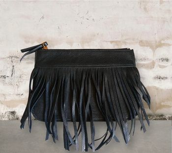 Sac pochette noir de soirée à franges neuf