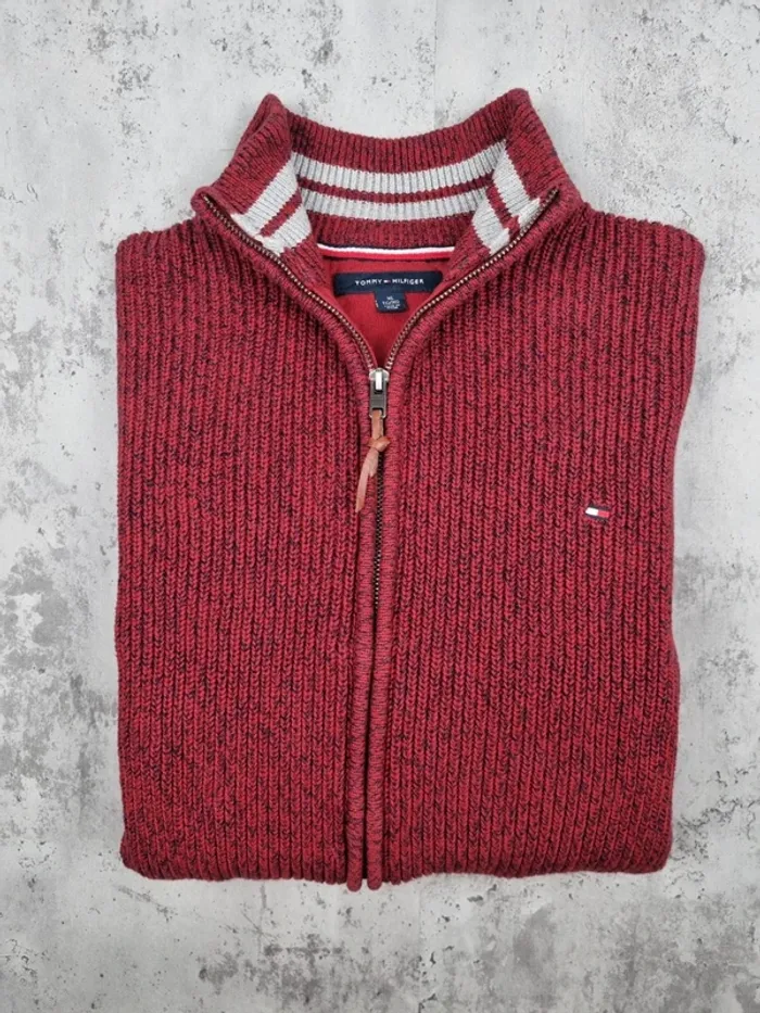 Veste zippée Tommy Hilfiger bordeaux chiné – Taille XL Hommes (mesures en photos) - photo numéro 2