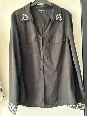 Chemise  noire col  et poigné diamant T 44
