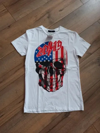 Tee shirt blanc homme manches courtes tête de mort L