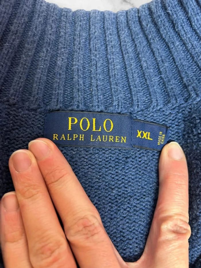 Pull col camionneur Ralph Lauren Polo 100% Coton Bleu XXL Vintage - photo numéro 4
