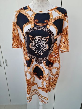 T-Shirt Blanc Noir Imprimé Tigre Chaines Dorés