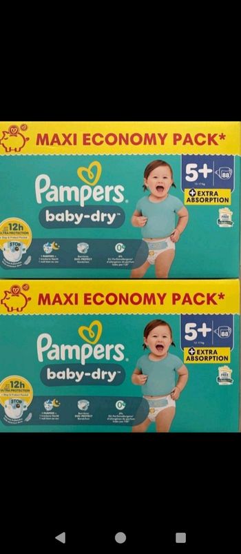 Lot 2 cartons Pampers taille 5+, 2x88 couches