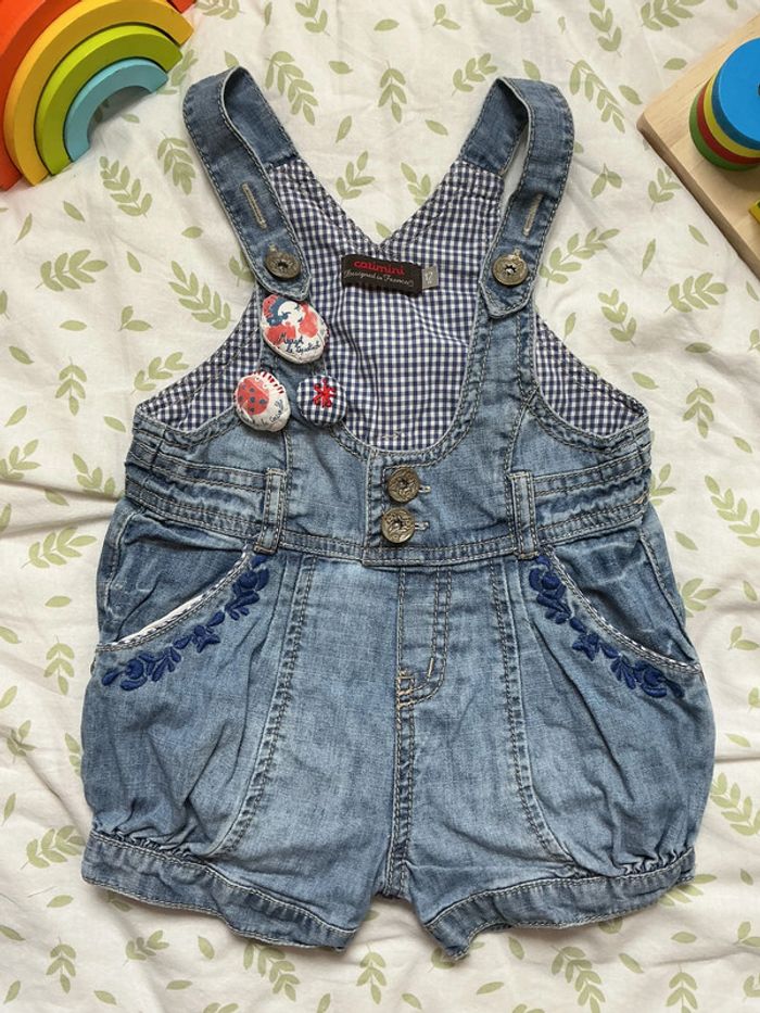 salopette short en jean bleu 12 mois catimini - photo numéro 3