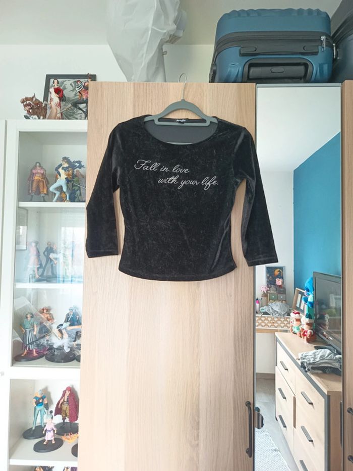 Top tee-shirt noir manches longues en velours avec un dos nus jennyfer - Taille S 36
