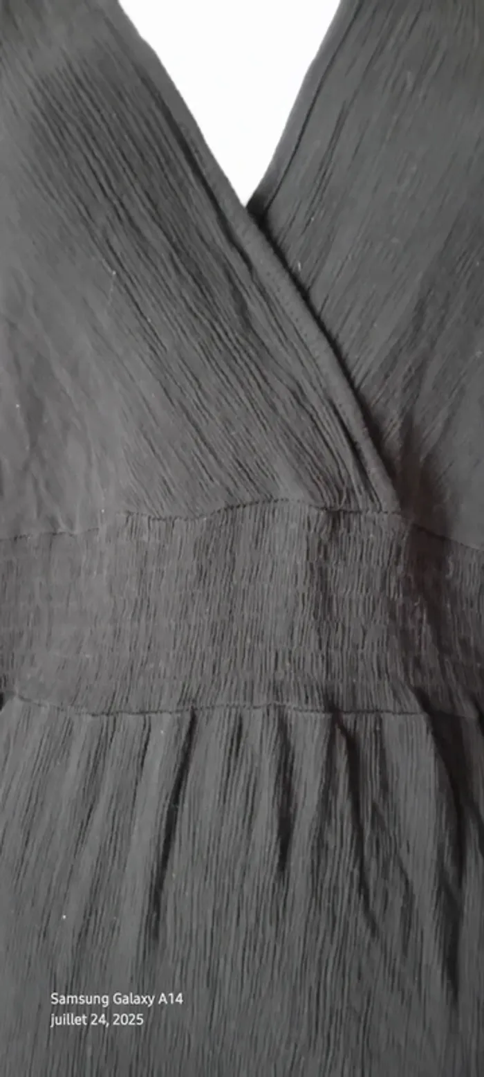 Robe noire très longue effet plissé cache cœur taille smock femme 38/40 made in italy - photo numéro 12