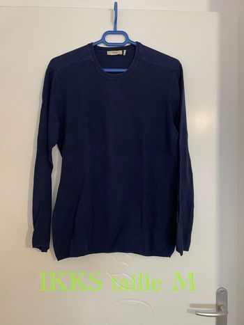 Pull homme à manches longues extensible bleu marine col rond IKKS taille M