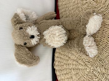 Peluche Edgar le lapin LES PETITES MARIE gris beige  blanc poils longs