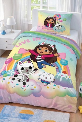 Parure de lit simple Gabby's Dollhouse - 1 housse de couette + 1 taie d'oreiller - Microfibre douce