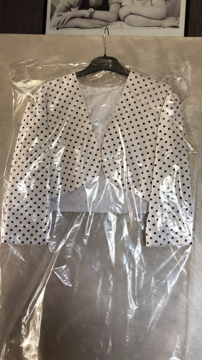 Robe cocktail vintage blanche à pois taille - photo numéro 2