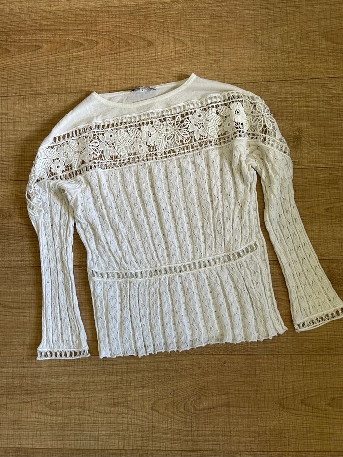 Pull léger blanc à manches longues Morgan taille S TBE - photo numéro 7
