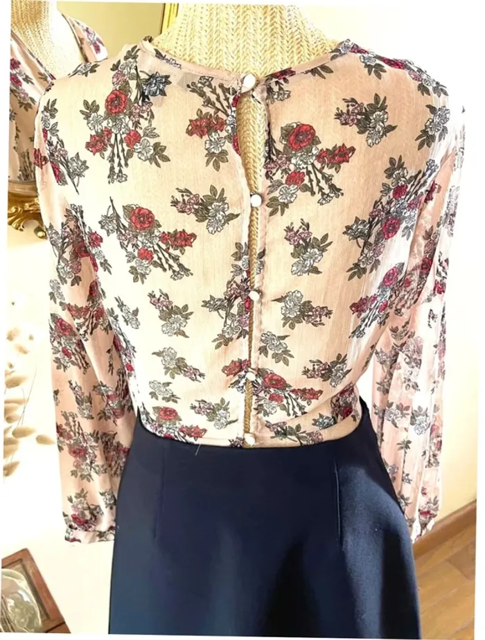 Sublime blouse chemise fluide chic fluide Haut Transparent Floral - photo numéro 6