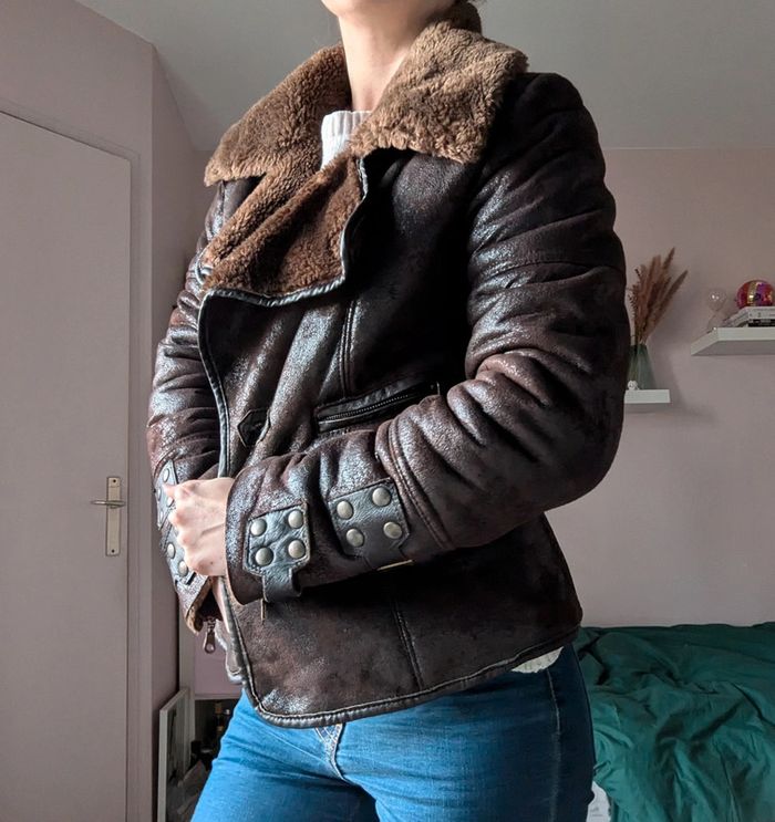 Blouson aviateur en cuir La fée Maraboutée - photo numéro 2