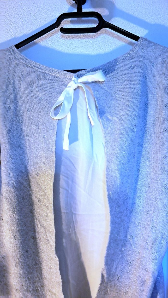 Petit pull fin gris clair à pois pailletés - photo numéro 6