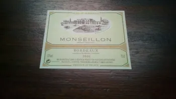 étiquette de vin monseillon bordeaux 2001 neuve -