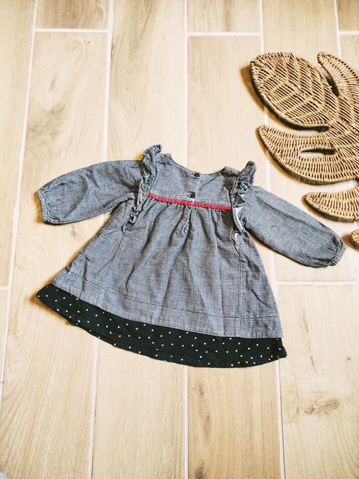 👗Orchestra - Robe à manches longues gris chiné liseré et noeud rouge Taille 6 mois - photo numéro 6