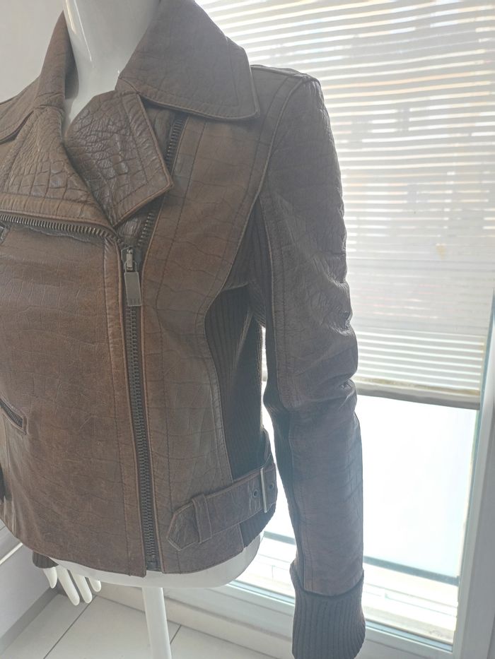 Perfecto vintage Tommy Hilfiger cuir epais et tricot - photo numéro 2