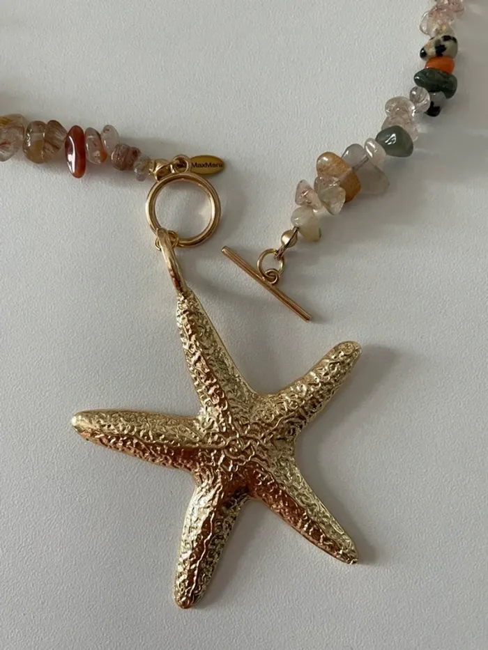 Collier pierre naturelles & pendentif étoile de mer dorée - photo numéro 3