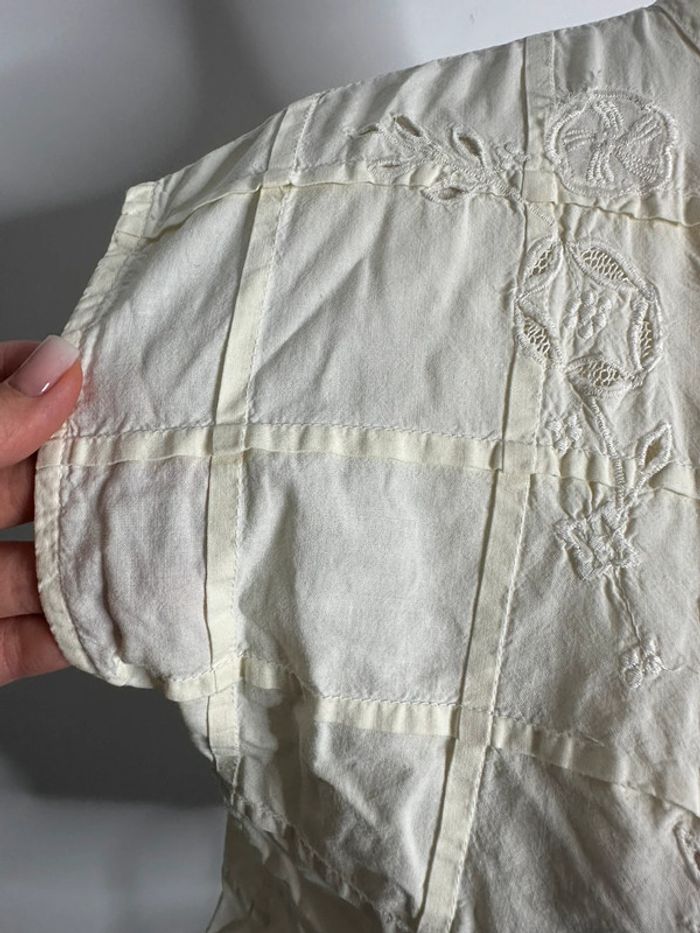 Blouse beige crème et broderies Vintage T38 M - photo numéro 4