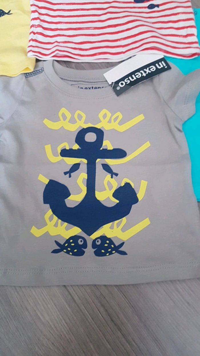 Lot marin 3 mois pantalon skinny et 4 tee-shirts manches courtes bateau pirate baleine ancre - photo numéro 2
