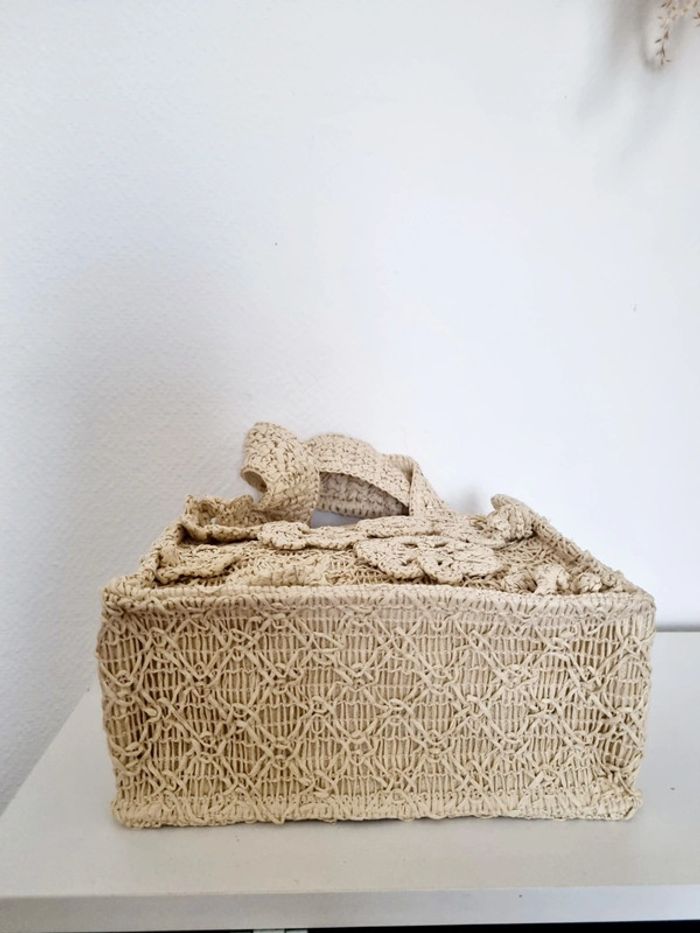 Sac panier paille fleur beige hm neuf - photo numéro 3