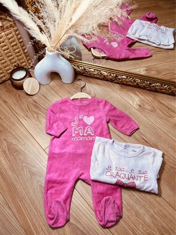 Taille 3 mois lot de 2 pyjamas velours fille bébé rêve rose * maman * 🎀