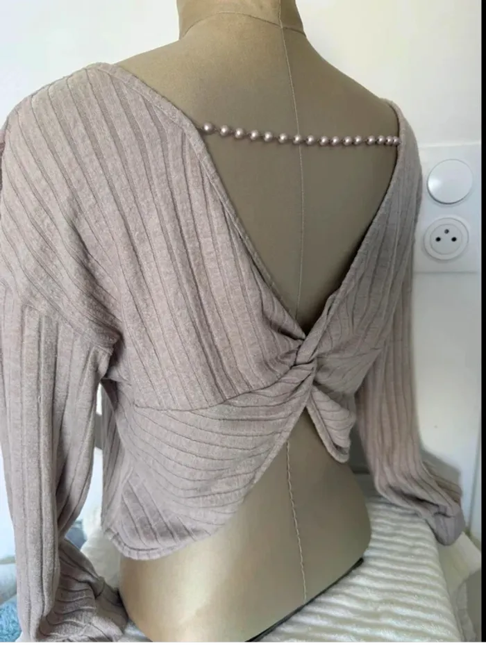 Pull dos nu torsadé en maille côtelée - Taille S - photo numéro 2