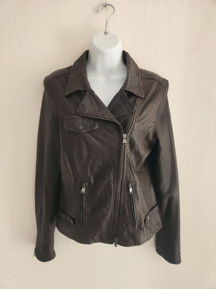 Veste perfecto en cuir véritable marron - photo numéro 2