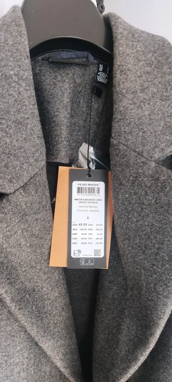 Vero Moda manteau classique gris foncé taille S neuf - photo numéro 2