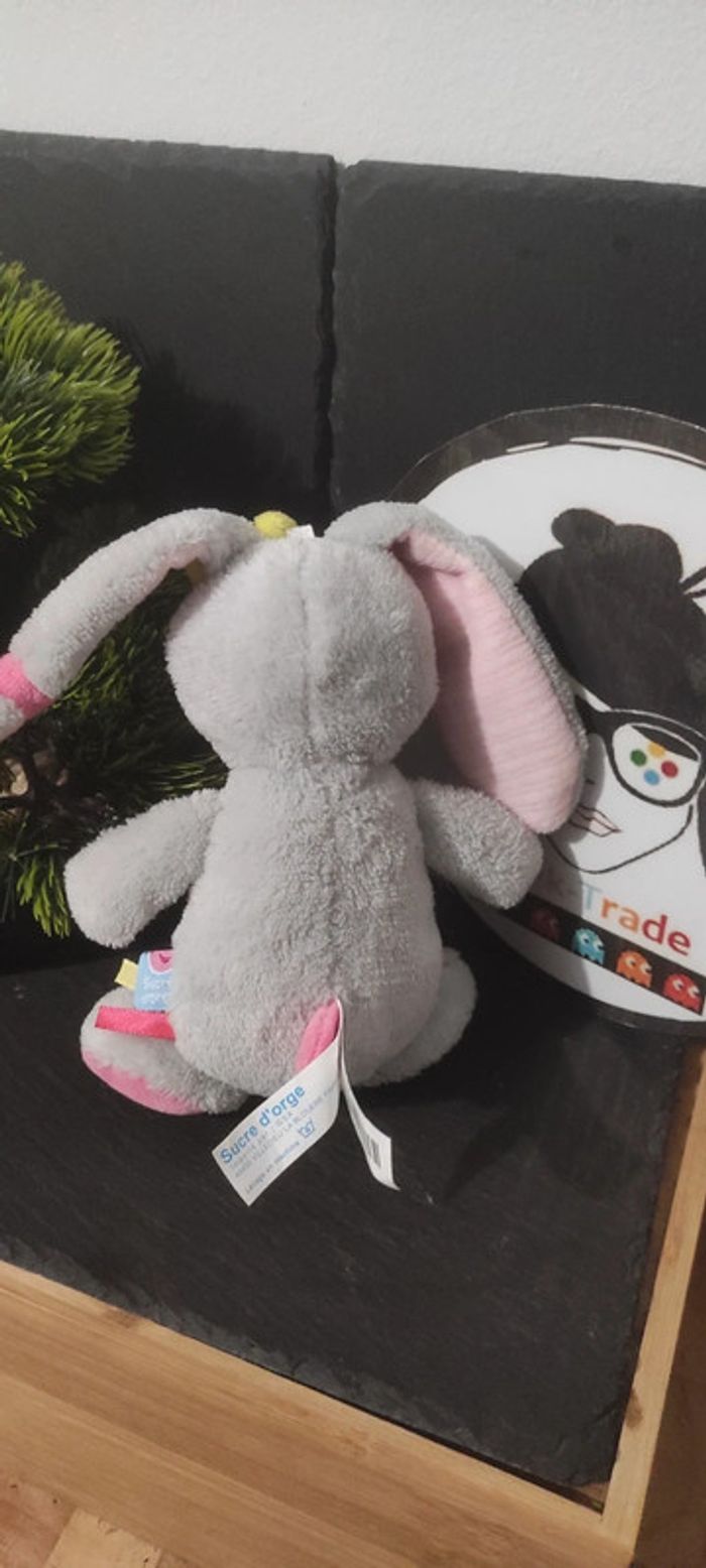 doudou peluche sucre d'orge dort gris rose noeud vert étoile rayé rayure - photo numéro 2