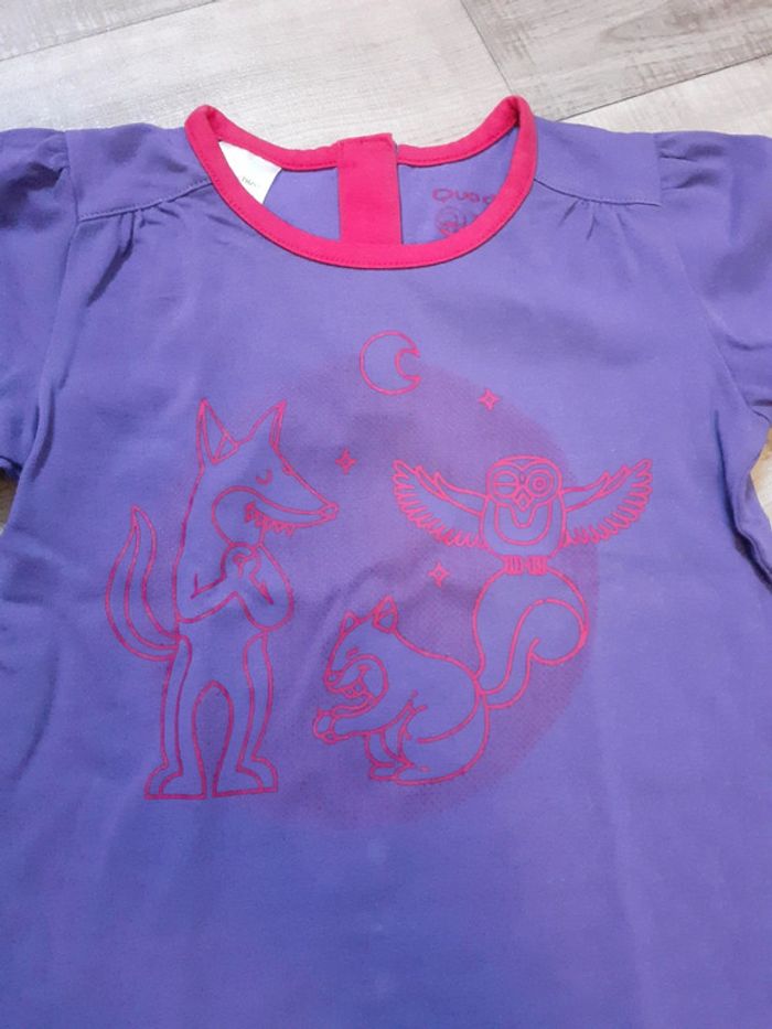 T-shirt fille manches courtes violet et rose 2 ans - photo numéro 3