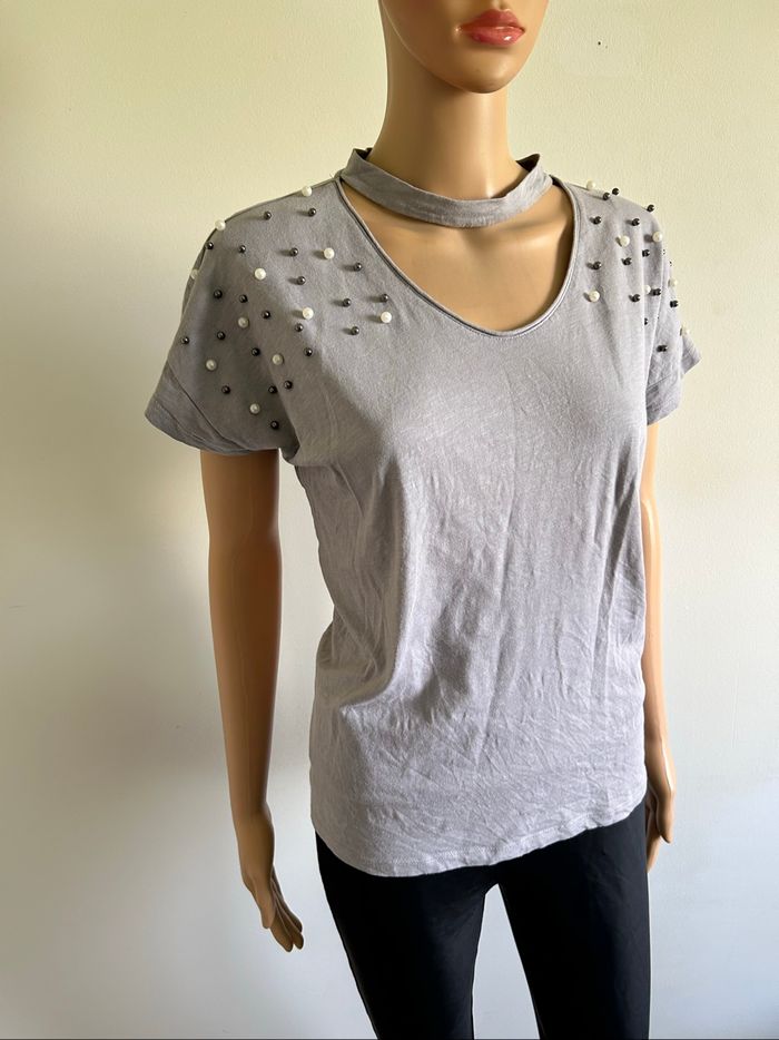 Teeshirt gris à manches courtes Morgan taille L bon état - photo numéro 2
