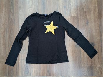 Tee shirt noir manches longues avec sequins magiques Kiabi 10 ans