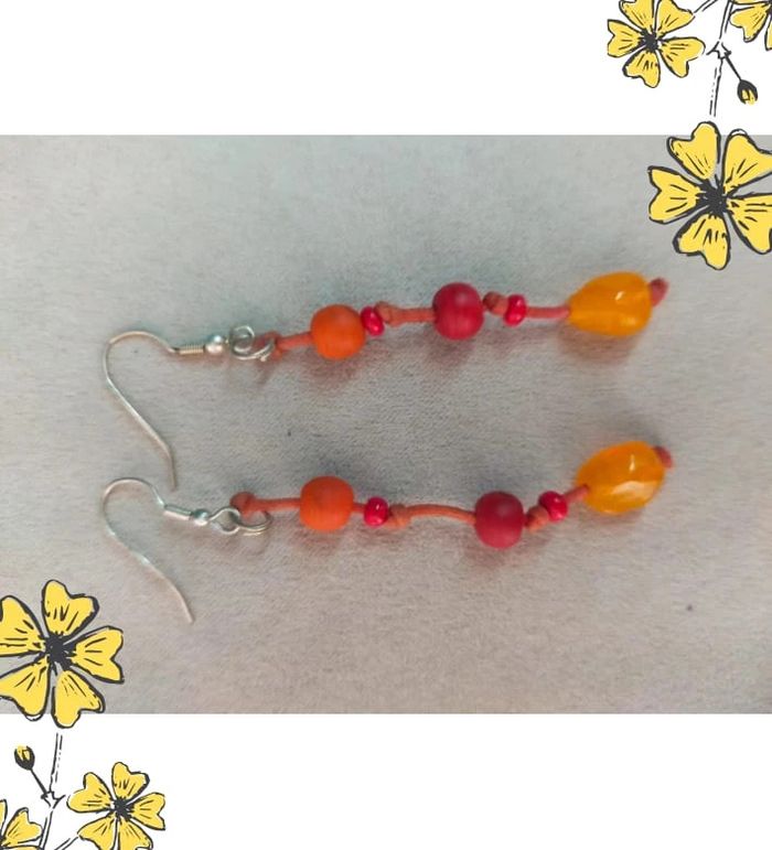 Boucles d’oreilles légères orange & rose – Fil coloré - photo numéro 2