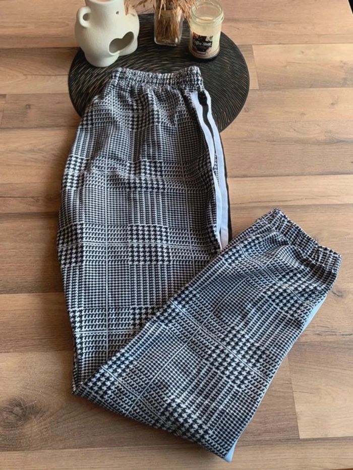 Pantalon jogging pied de poule noir/blanc homme - Taille XL Shein