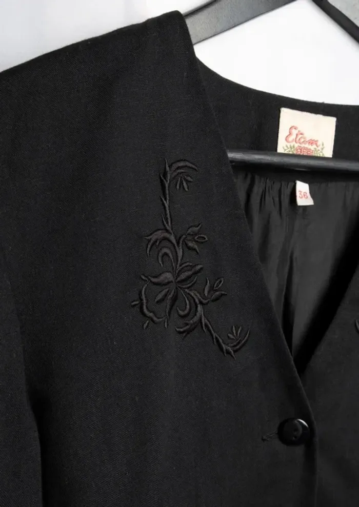 Veste blazer noire fleurs noires brodées Etam Vintage Taille 36 - photo numéro 4