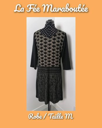 Robe d'hiver motif géométrique noir beige tendance Taille M La Fée Maraboutée