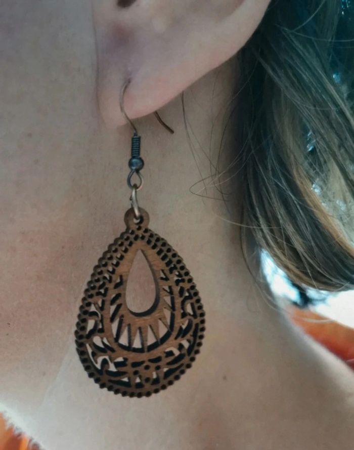 A5 lot de 4 paires de boucles d'oreilles bois nature bohème - photo numéro 3