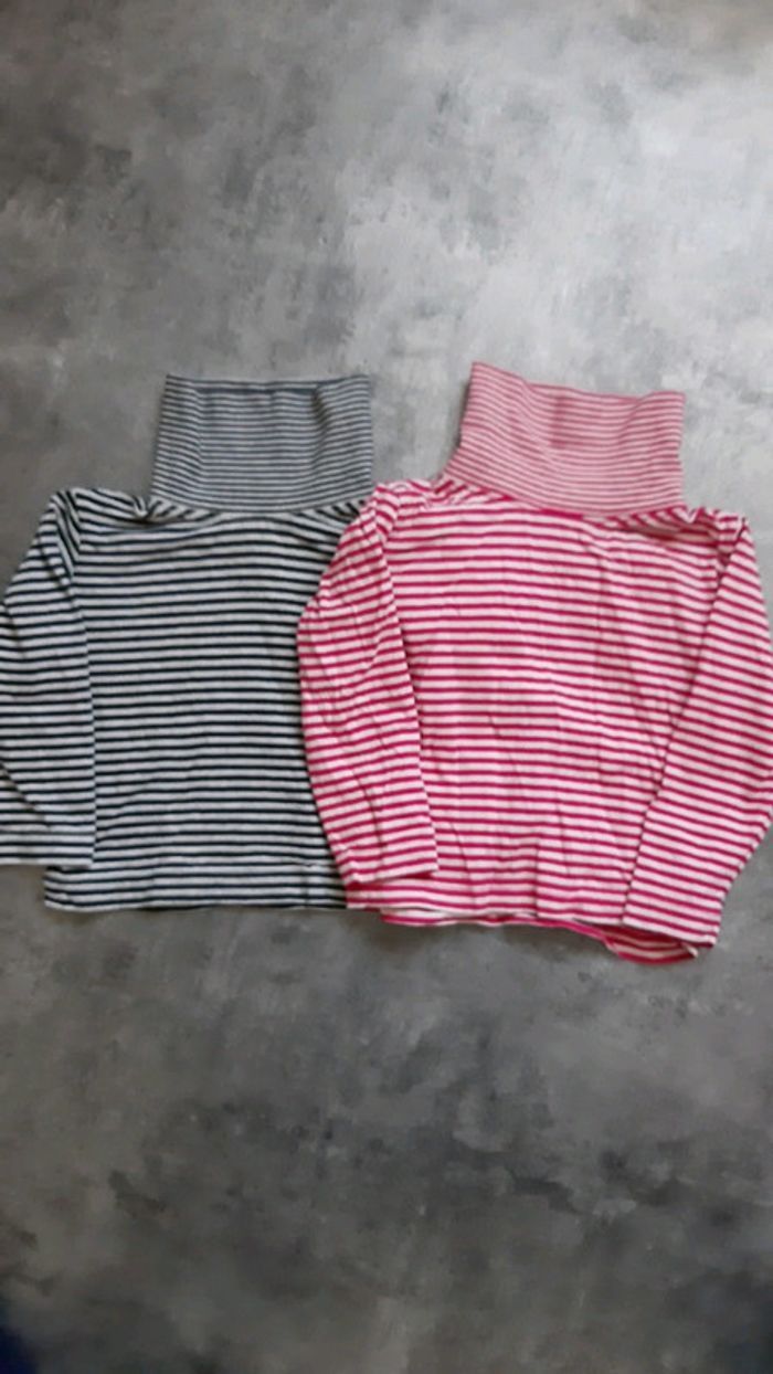 2 t-shirts manches longues col roulé fille